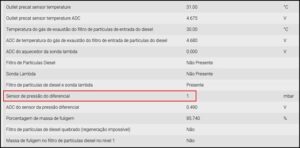 Figura 2 – tela do scanner com indicação da pressão do DPF