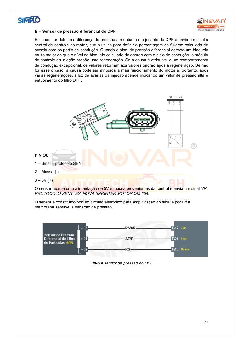 Página do e-book: Sensor de pressão do DPF com pinout